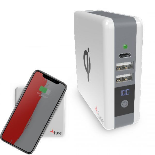 Fuse 3 in 1 Qi Charger 5Watt / 6700mAh PowerBank / 3Port Wall Charger - 1 USB-C 3 Amp 2 USB-A 2.4 Amp Folding Prong White