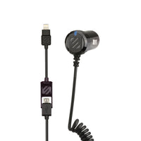 Scosche Car Charger Lightning/Micro MFI 2-in-1 Hard Wired Coil strikeDRIVE 3ft Black