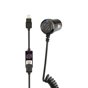 Scosche Car Charger Lightning/Micro MFI 2-in-1 Hard Wired Coil strikeDRIVE 3ft Black