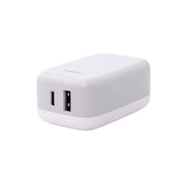 Ventev Wall Charger 2 Port 27W USB-C (15W) & USB-A (12W) Fast Charge - Folding Prongs - White & Grey