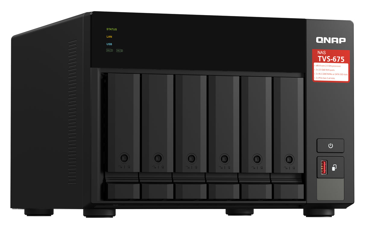 QNAP TVS-675 NAS Tower ZhaoXin KaiXian KX-6000 KX-U6580 8 GB DDR4 0 TB QuTS hero Black
