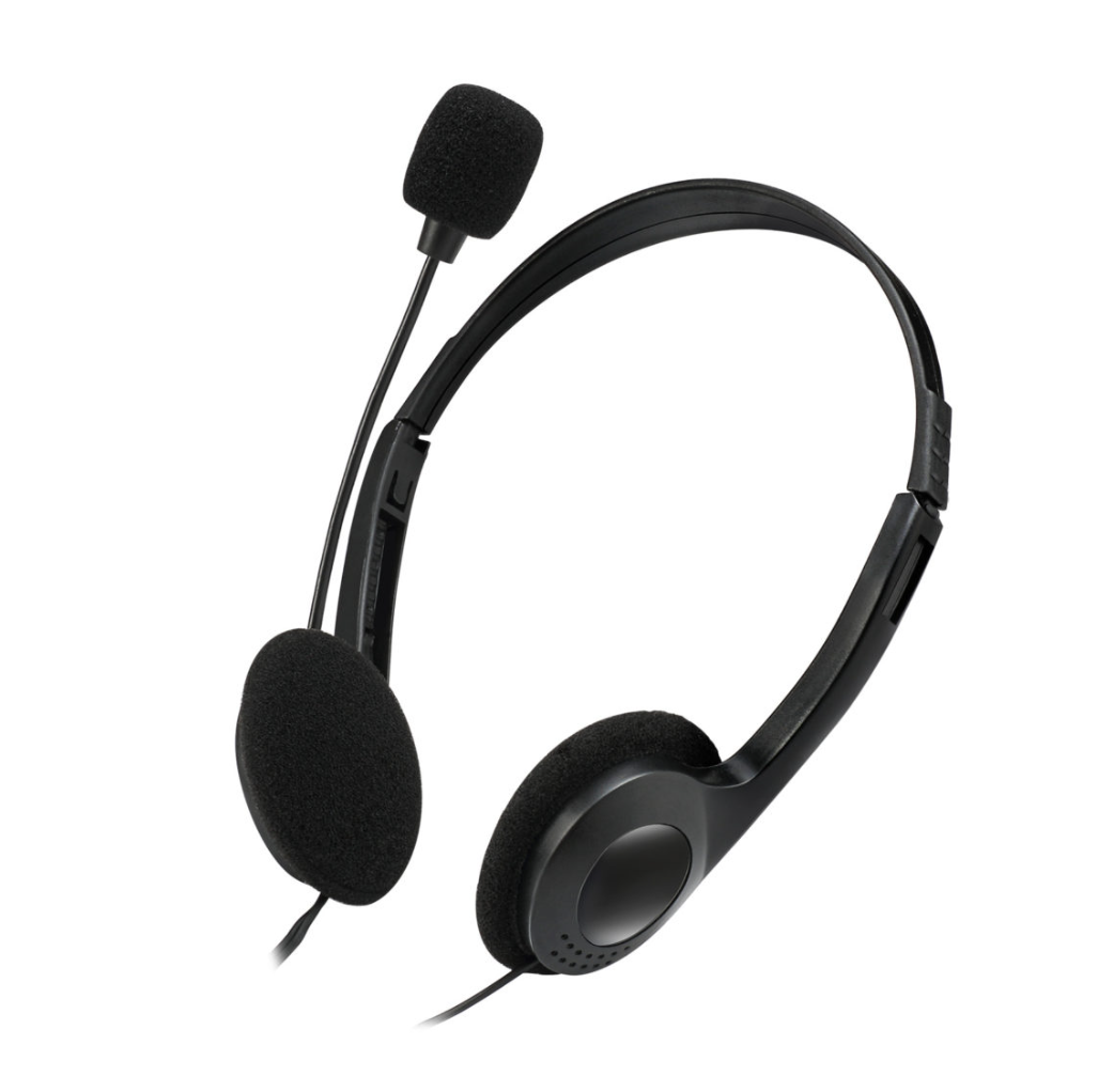 Adesso Headset Wired Stereo with Boom Mic Noise Cancelling Dual 3.5mm with Inline Volume Control 6ft Cord Lightweight - Black