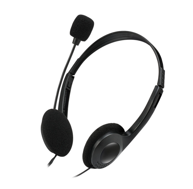Adesso Headset Wired Stereo with Boom Mic Noise Cancelling Dual 3.5mm with Inline Volume Control 6ft Cord Lightweight - Black