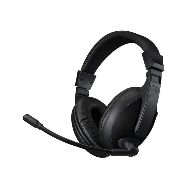 Adesso Headset Wired Stereo with Boom Mic Noise Cancelling Over Ear USB with Inline Volume Control 6ft Cord Lightweight- Black