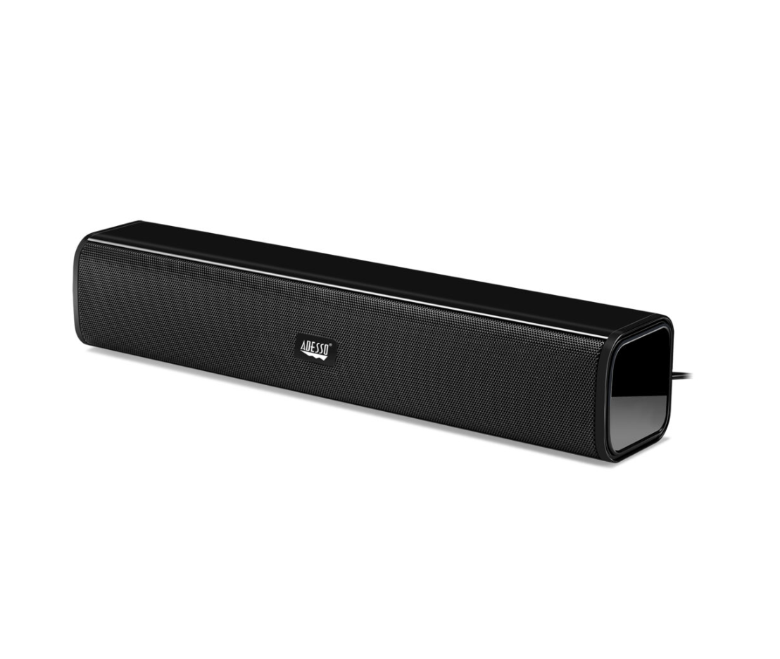 Adesso Sound Bar USB-Powered Dual 5W Drivers Plug-and-Play USB Connectivity Built-In Stereo Sound Chip Portable Design -Black