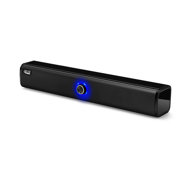Adesso Sound Bar Dual 10W Drivers Built-In Microphone Bluetooth 5.0 and 3.5mm audio Connectivity Rechargeable Battery Portable Design -Black