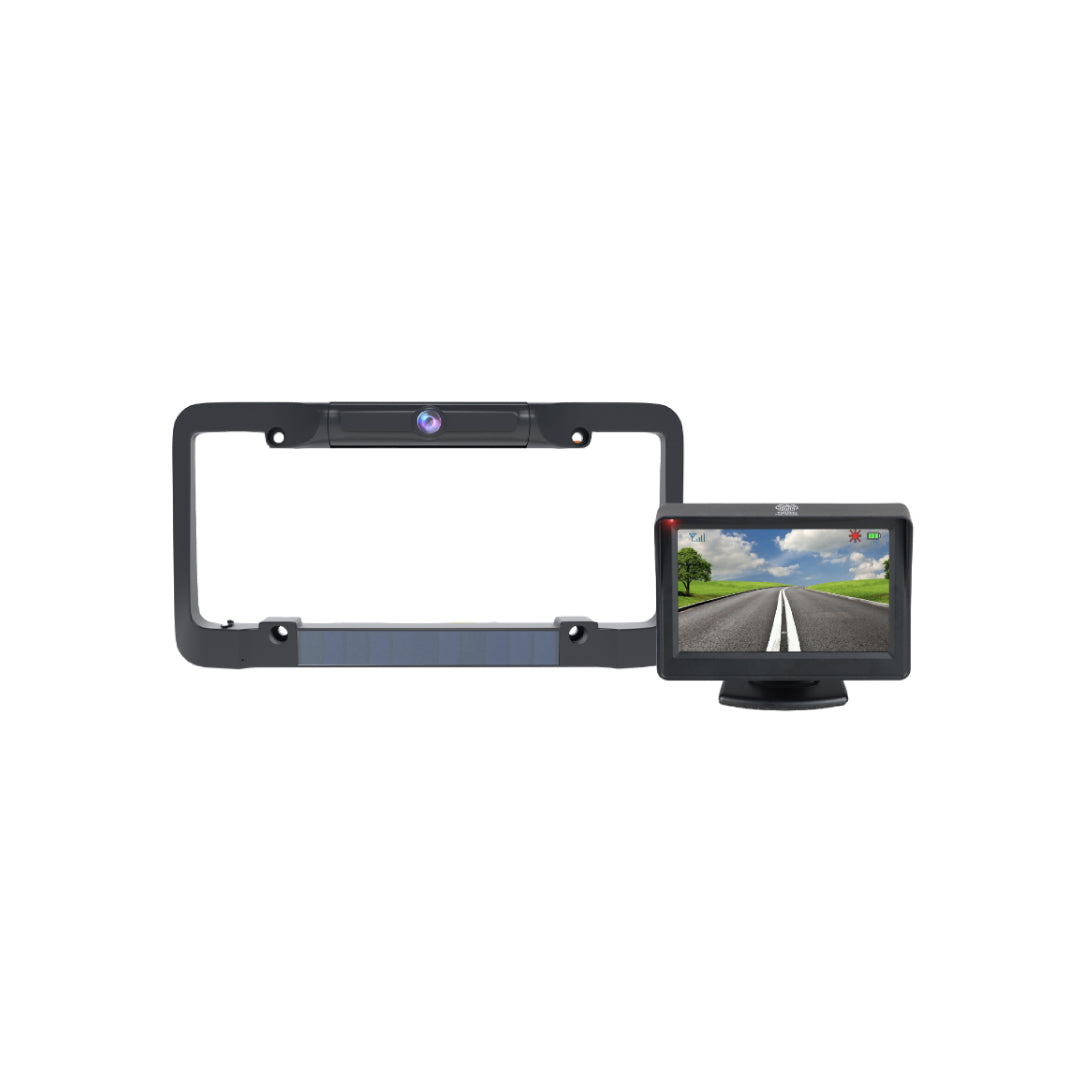 GekoGear Backup Cam - Solar Powered  4.3in Colour LCD Display Easy Install IP67 Adjustable Lens - Black