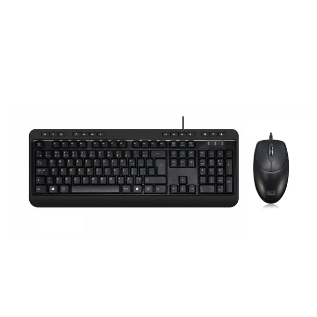 Adesso Keyboard (Bilingual) & Mouse Combo Wired Antimicrobial Multimedia 1200dpi PC/Mac - Black