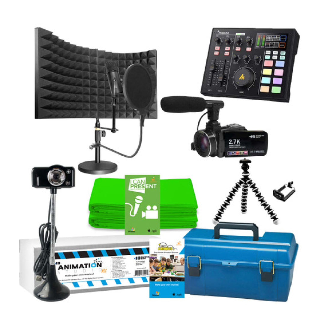 HamiltonBuhl Media Production Studio Ultra-Deluxe Toolkit Includes: Podcast Mixer Production System - Webcam - Camcorder - Mic Octopus Stand - Green Screen - Software & More