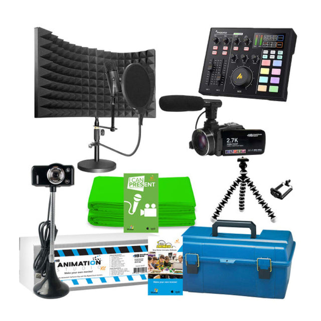HamiltonBuhl Media Production Studio Ultra-Deluxe Toolkit Includes: Podcast Mixer Production System - Webcam - Camcorder - Mic Octopus Stand - Green Screen - Software & More