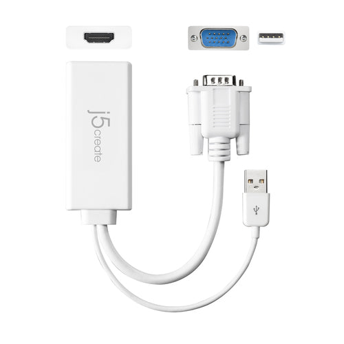 j5create JDA214 VGA to HDMI™ Video Audio Adapter, White