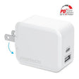 Naztech Wall Charger 2 Port USB-C 30W PD + USB-A 12w Fast Charge Folding Prongs - White