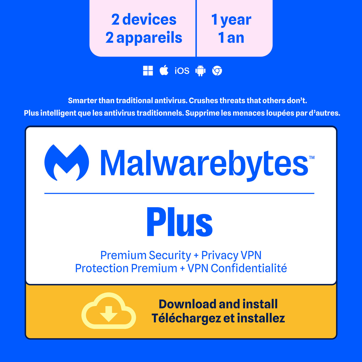 Malwarebytes Premium Plus 2-Device 1-Year Includes Browser Guard & Privacy VPN PC/MAC/Android/iOS ESD (DOWNLOAD CODE)