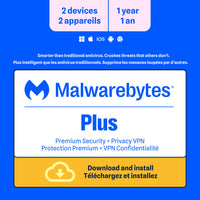 Malwarebytes Premium Plus 2-Device 1-Year Includes Browser Guard & Privacy VPN PC/MAC/Android/iOS ESD (DOWNLOAD CODE)