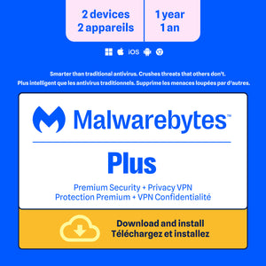 Malwarebytes Premium Plus 2-Device 1-Year Includes Browser Guard & Privacy VPN PC/MAC/Android/iOS ESD (DOWNLOAD CODE)