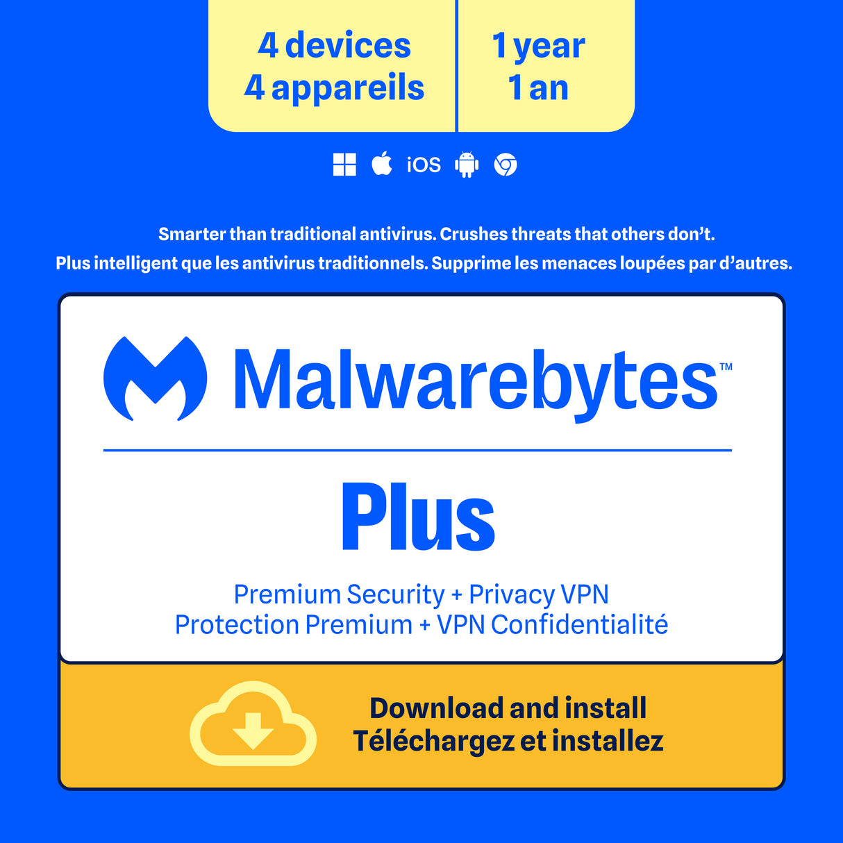 Malwarebytes Premium Plus 4-Device 1-Year Includes Browser Guard & Privacy VPN PC/MAC/Android/iOS ESD (DOWNLOAD CODE)
