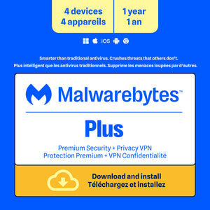 Malwarebytes Premium Plus 4-Device 1-Year Includes Browser Guard & Privacy VPN PC/MAC/Android/iOS ESD (DOWNLOAD CODE)