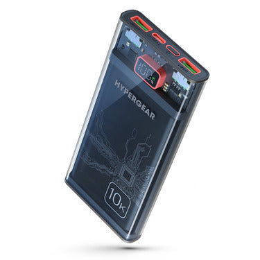 HyperGear Powerbank 10000mAh ClearCharge XL 3 Port USB-A x2 (22.5W) USB-C (20W) PD Fast Charge - Clear