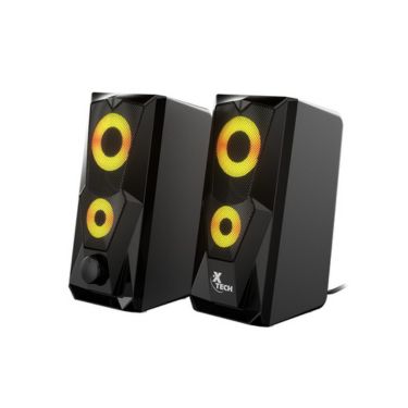 Xtech Computer Gaming Speakers FireShot 2.0 Stereo 6W USB Multimedia with LED Lights includes 3.5mm Cable for Aux Input - Black