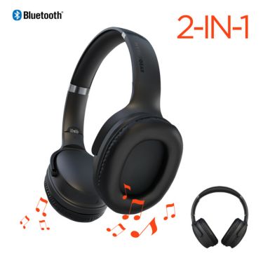 HyperGear Bluetooth Headphones & Speakers 2-in-1 Design Flip Out to Create Speakers 3W Dynamic Bass Mic Over Ear Memory Foam - Black