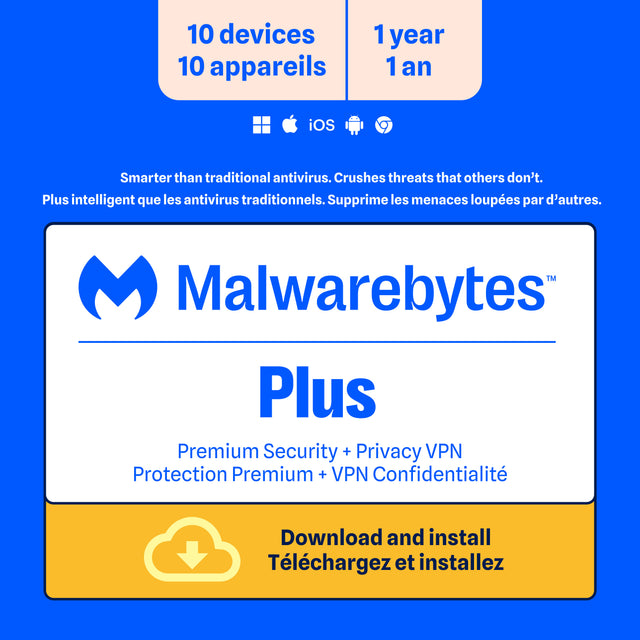 Malwarebytes Premium Plus 10-Device 1-Year Includes Browser Guard & Privacy VPN PC/MAC/Android/iOS ESD (DOWNLOAD CODE)
