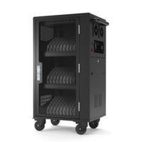 Luxor Charging Cart Steel 30 USB-C Up to 15in Laptops Rolling Acrylic Locked Door Steel Construction Dual Air Fans Front USB-C Ports - Black
