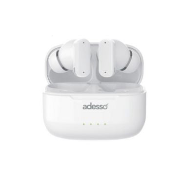 Adesso Earbuds Bluetooth 5.3 with Dual Microphones Active Noise Cancellation Touch Controls Wireless Charging Case Multi-Platform Compatible -White