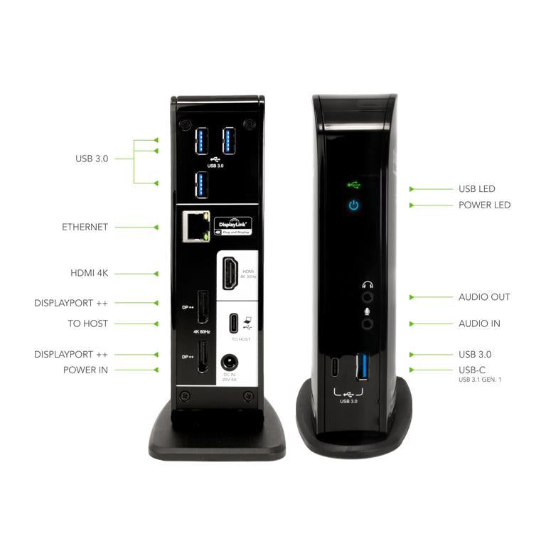 Plugable Technologies UD-ULTC4K laptop dock/port replicator Docking USB 3.2 Gen 1 (3.1 Gen 1) Type-C Black