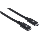 Manhattan USB-C to USB-C Extension Cable, 50cm, Male to Female, 10 Gbps (USB 3.2 Gen2 aka USB 3.1), 5A (super fast charging), SuperSpeed+ USB, Black, Lifetime Warranty