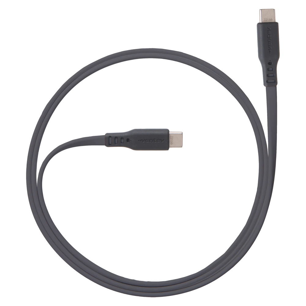 Ventev Charge & Sync USB-C to USB-C Cable 6ft Flat High Speed 2X Copper Fast Charge Reinforced Connector - Box - Gray