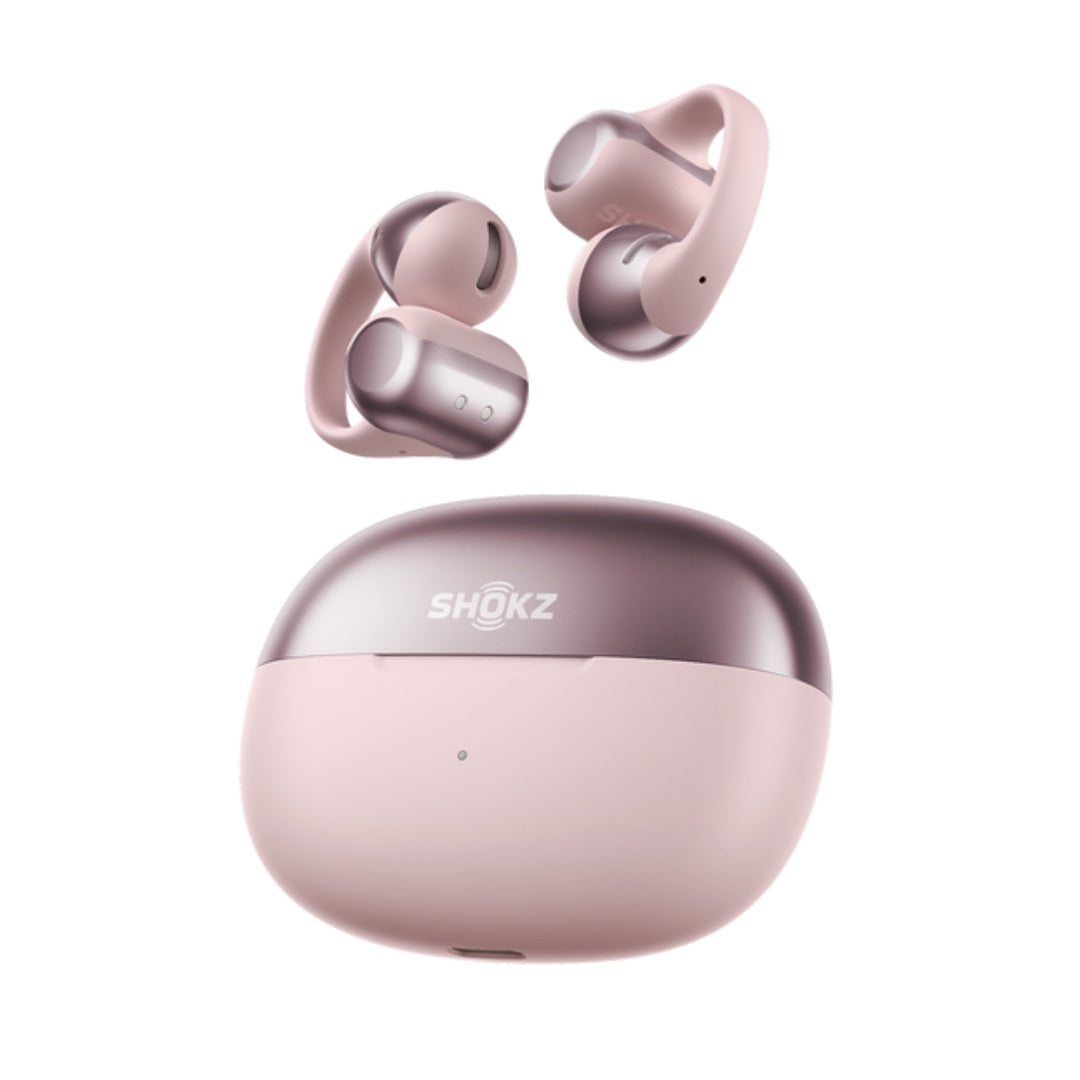 Shokz OpenDots ONE PINK True Wireless Earbuds Clip On Nickel Titanium Ultra Lightweight Compact Bass Power Wireless Charge Case 40hr Playtime