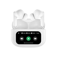 Adesso Earbuds Bluetooth 5.3 with Dual Microphones Active Noise Cancellation Touch Controls Wireless Touchscreen Charging Case App-Based EQ Customization Multi-Platform Compatible -White