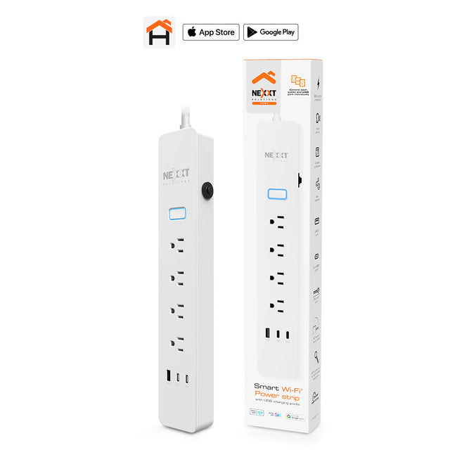 Nexxt Smart Home Wifi Surge Protector 800 Joules with 4 AC Outlets 2x USB-C 1x USB-A Ports Google/Alexa/Siri Voice Controls - White
