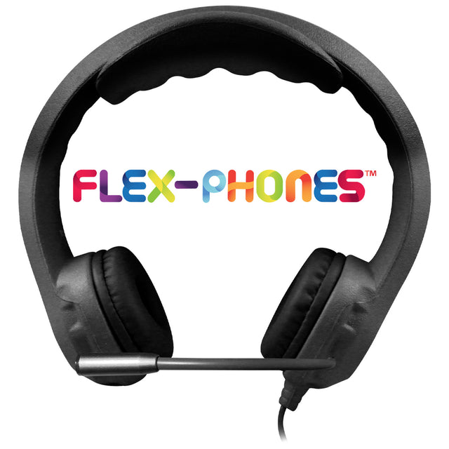 HamiltonBuhl Headset Flex-Phones Foam with Gooseneck Mic Virtually Indestructible Dura-Cord Chew Resistant 4ft Cable 3.5mm TRRS - BULK - Black