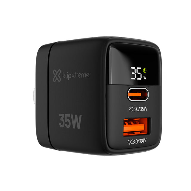 Klipxtreme Wall Charger 2 Port 35W PowerWall 35 1x USB-C PD 3.0 1x USB-A QC 3.0 30W - Black