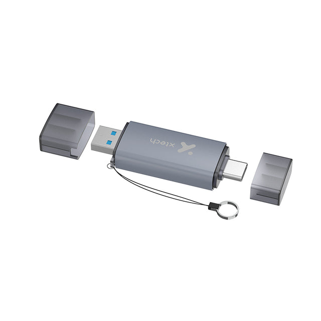 Xtech Card Reader High Speed USB-C or USB-A 3.0 Read/Write to SD or Micro SD Cards PC/Mac/Android/IOS Alluminum Alloy