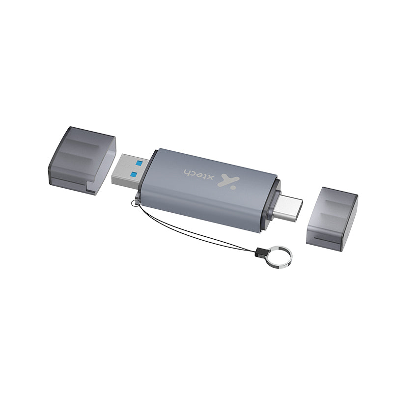 Xtech Card Reader High Speed USB-C or USB-A 3.0 Read/Write to SD or Micro SD Cards PC/Mac/Android/IOS Alluminum Alloy