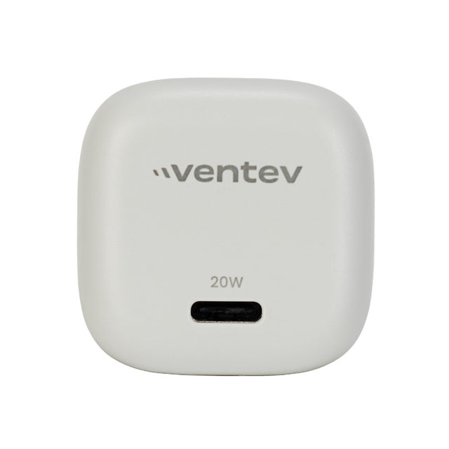 Ventev Wall Charger 1 Port 20W USB-C - White & Grey with USB-C to USB-C Cable 3.3ft - Box - White