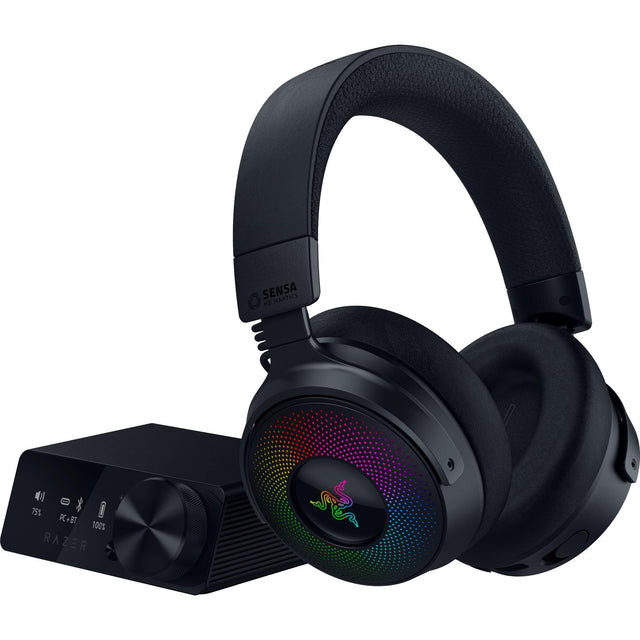 Razer Gaming Headset Kraken V4 Pro Wireless OLED Control Hub HD Haptics  2.4GHz Wireless Bluetooth USB 3.5 mm Super Wideband Mic - Black