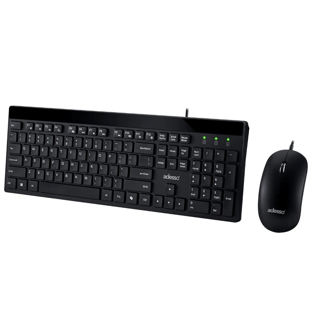Adesso Keyboard & Mouse Combo Wired Quiet Switch Low Profile with CoPilot AI Hotkey - Black