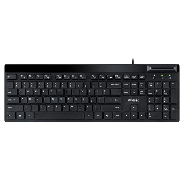 Adesso Keyboard & Mouse Combo Wired Quiet Switch Low Profile with Smart Card Reader - Black