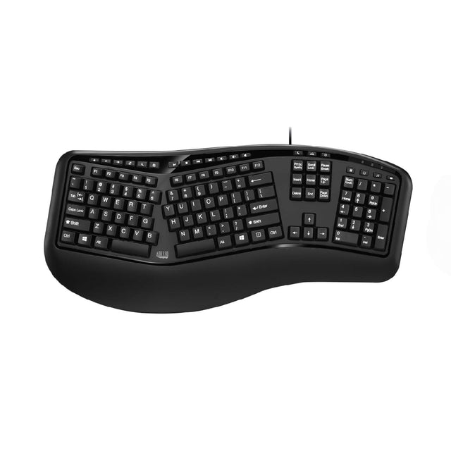 Adesso Keyboard Wired Ergonomic 2X Large Print  Integrated Palm Rest - Black