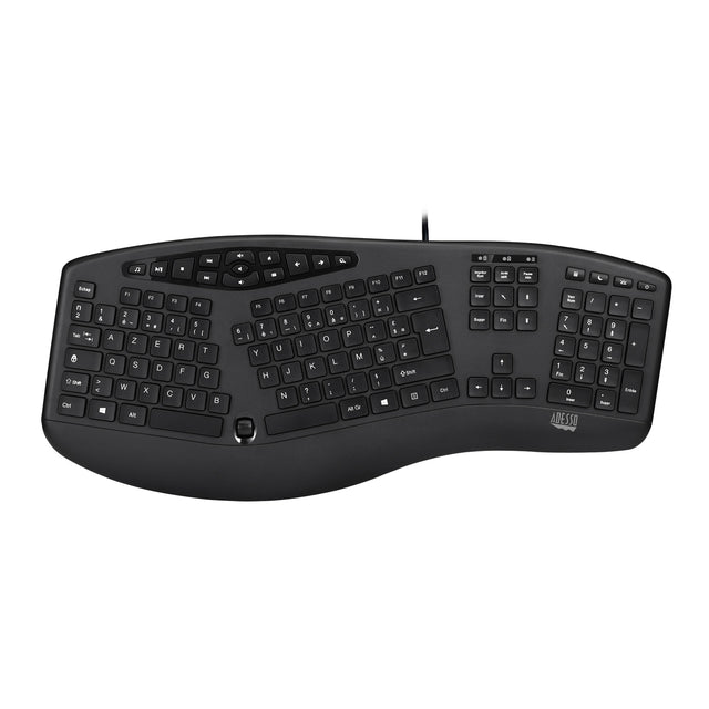 Adesso Keyboard Wired Tru-Form 160 Ergonomic Multimedia Large Print Integrated Palm Rest Scroll Wheel - Black