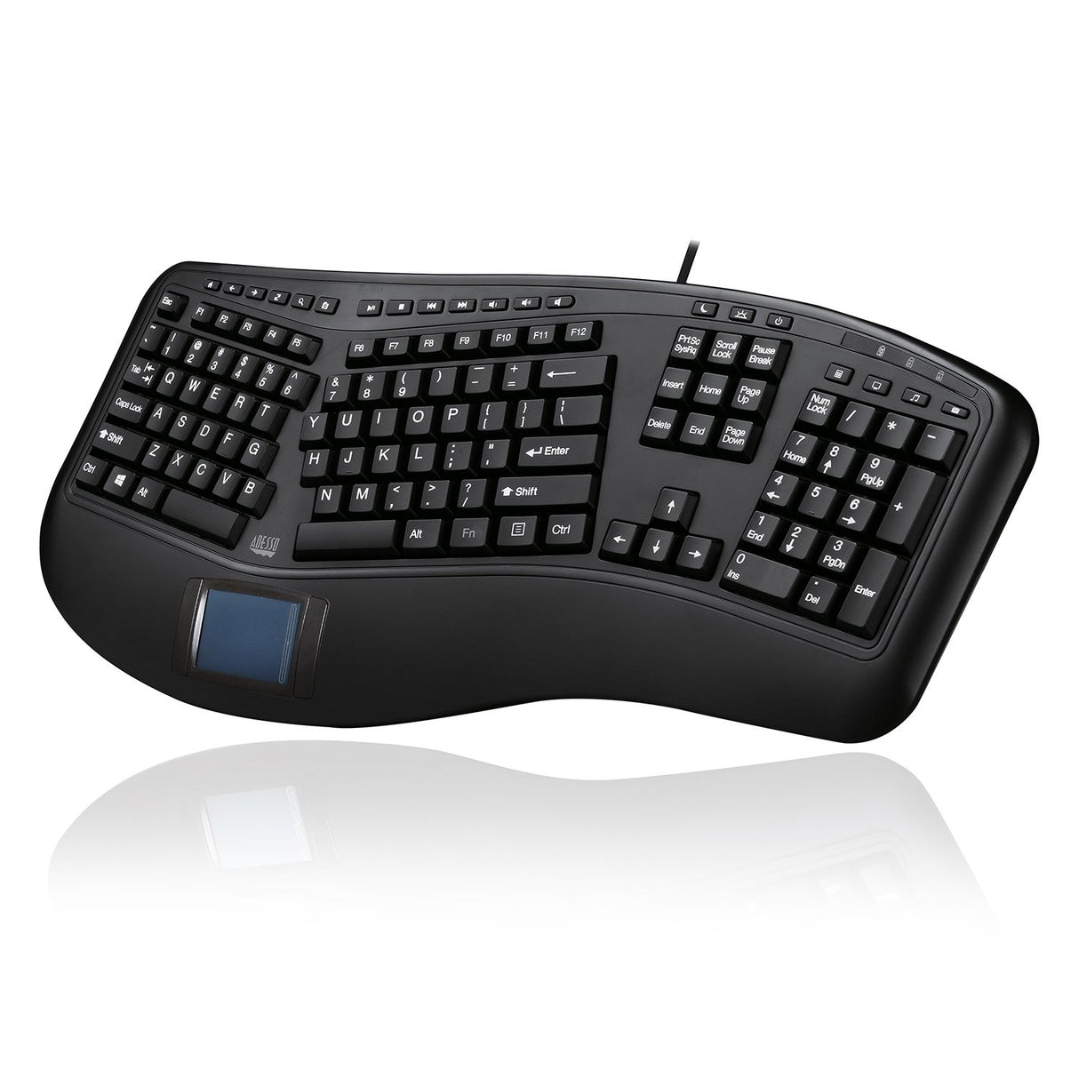 Adesso Keyboard Wired Tru-Form Ergonomic Integrated Palm Rest with Touchpad - Black