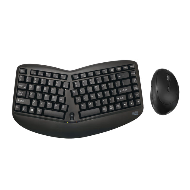 Adesso Keyboard & Mouse Combo Wireless Mini Ergonomic Split Key Design Vertical Mouse PC/Mac - Black