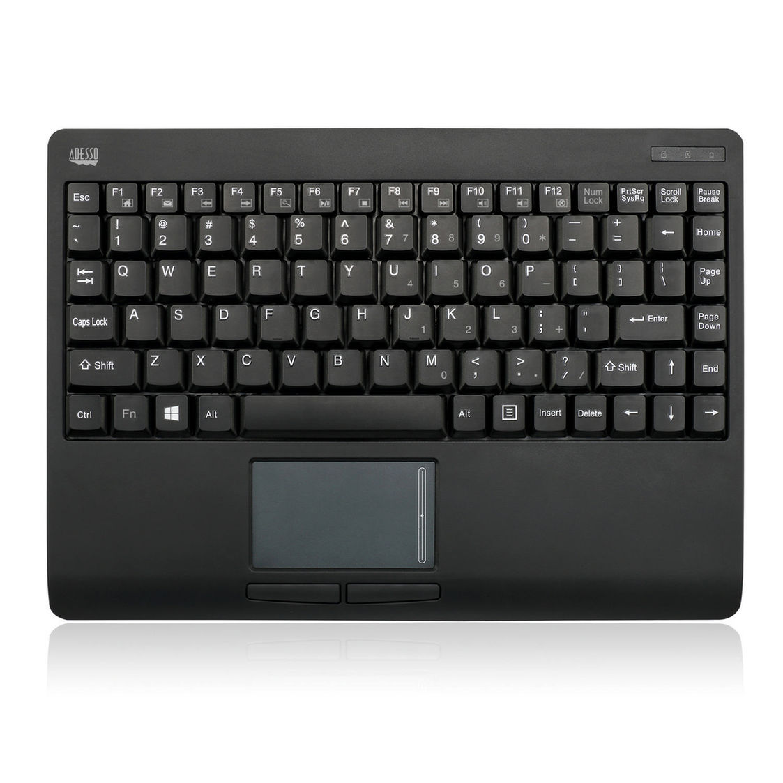 Adesso Keyboard Wireless Mini with Built-in Touchpad 2.4Ghz USB Dongle PC/Mac - Black