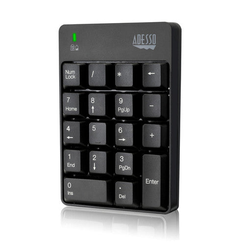 Adesso Keypad Numeric Wireless Spill Resistant 18-Key 2.4Ghz USB Dongle - Blac