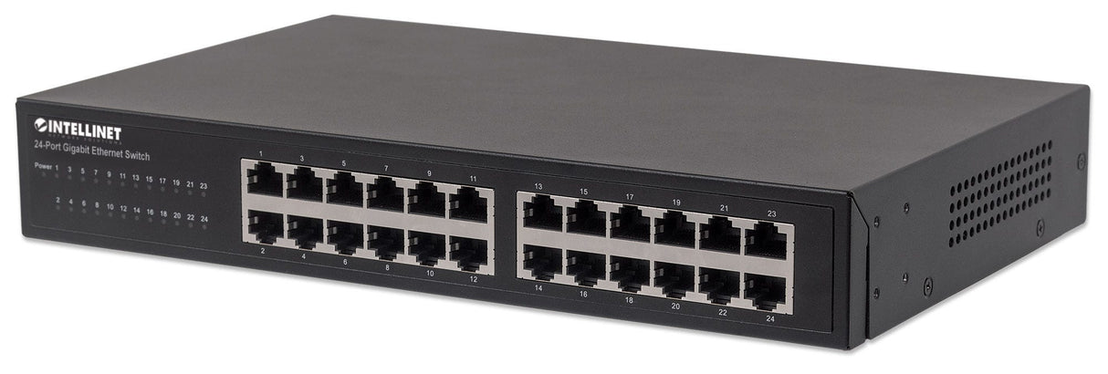 Intellinet 24-Port Gigabit Ethernet Switch, 24 x 10/100/1000 Mbit/s RJ45-Ports, IEEE 802.3az (Energy Efficient Ethernet), Desktop, 19" Rackmount, Metal