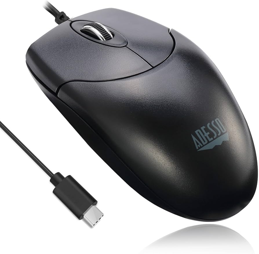 Adesso Mouse Wired Full-Size 1200 DPI Optical Sensor 3 Buttons Design with Scroll Wheel - TAA Compliant