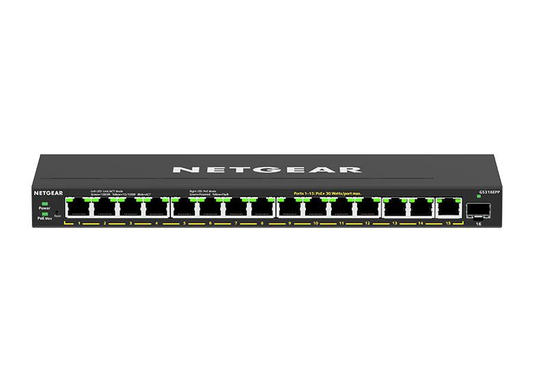 NETGEAR GS316EPP Managed Gigabit Ethernet (10/100/1000) Power over Ethernet (PoE) Black